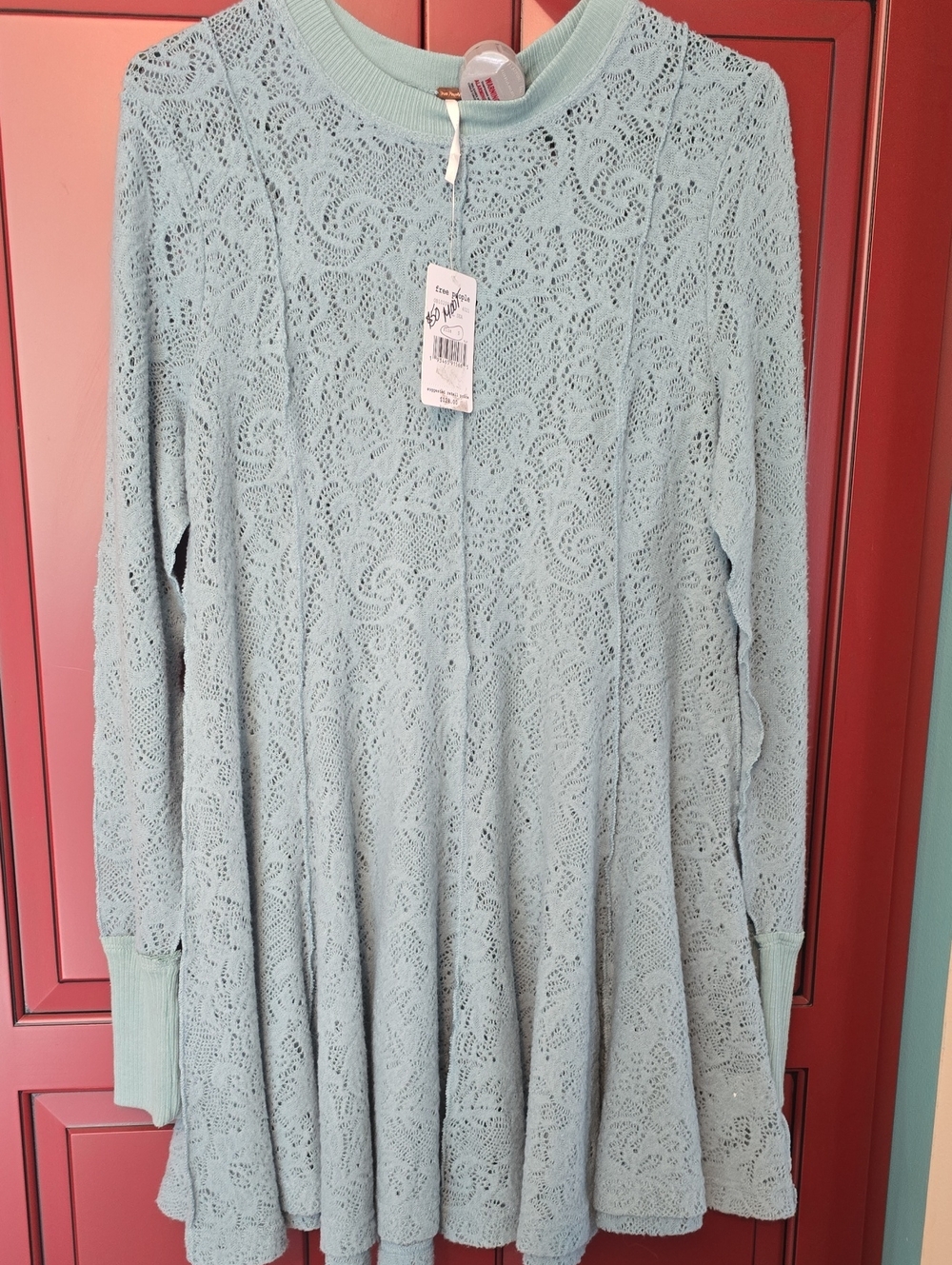 Free People Mint Lace Long-Sleeve Swing Dress
